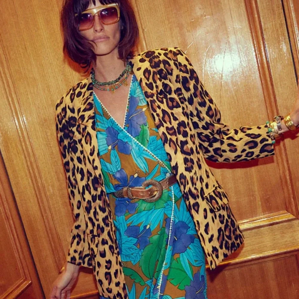 Chasing Unicorns Blue Green Floral Asymmetrical Dress with Tiger Motif